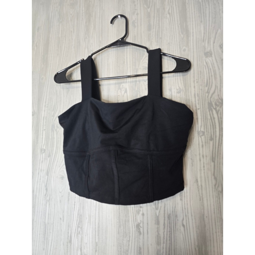 Tavi Active Corset Seam Crop Top Womens L Black Square Neck Built-In Bra